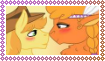 Size: 105x61 | Tagged: safe, artist:xxruffgalxx, braeburn, little strongheart, bison, buffalo, pony, g4, female, male, older, older little strongheart, ship:braeheart, shipping, stamp, straight