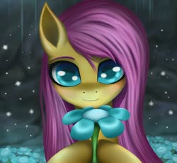 Size: 1920x1769 | Tagged: safe, artist:palibrik, fluttershy, pegasus, pony, g4, abstract background, bust, cute, eye reflection, female, flower, looking at you, mare, portrait, reflection, shyabetes, smiling, solo