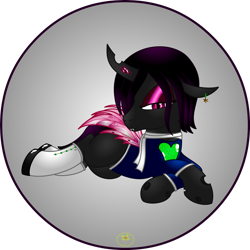 Size: 1280x1280 | Tagged: safe, artist:lakword, oc, oc only, oc:narzissa, changeling, boots, cute, female, gem, lying down, outfit, pink changeling, seductive, shoes, solo
