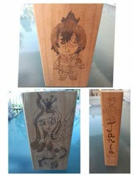 Size: 365x480 | Tagged: safe, artist:dawn-designs-art, artist:sapphire-burns-art, queen chrysalis, changeling, changeling queen, g4, anime, chibi, fairy tail, fake cadance, female, photo, pyrography, traditional art, wood, zeref dragneel