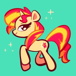 Size: 2000x2000 | Tagged: safe, artist:frogletcomics, sunset shimmer, pony, unicorn, g4, cute, female, green background, high res, mare, profile, shimmerbetes, simple background, solo, sparkles