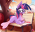 Size: 3253x2975 | Tagged: safe, artist:nevobaster, twilight sparkle, pony, unicorn, g4, autumn, bench, book, city, clothes, cute, female, glasses, handbag, high res, horn, lying down, mare, nevobaster is trying to murder us, park, pencil, pencil behind ear, pink socks, ponyloaf, prone, reading, scarf, socks, solo, twiabetes, unicorn twilight