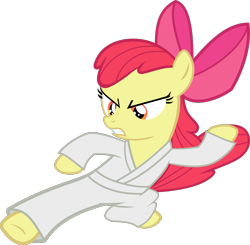 Size: 1175x1150 | Tagged: safe, artist:frownfactory, apple bloom, earth pony, pony, call of the cutie, g4, .svg available, apple bloom's bow, bow, female, filly, hair bow, karate, karatebloom, simple background, solo, svg, transparent background, vector