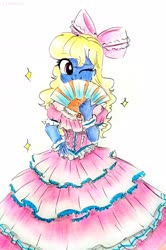 Size: 2322x3504 | Tagged: safe, artist:liaaqila, oc, oc:azure/sapphire, equestria girls, g4, bow, crossdressing, equestria girls-ified, femboy, high res, male, southern belle, traditional art