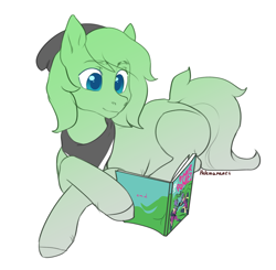Size: 4768x4672 | Tagged: safe, artist:helemaranth, oc, oc only, oc:trivial pursuit, pony, absurd resolution, beanie, comic book, cute, hat, reading, solo