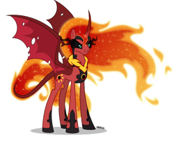 Size: 4000x3325 | Tagged: safe, artist:orin331, sunset shimmer, alicorn, demon, demon pony, pony, g4, alicornified, female, high res, hoof shoes, mane of fire, race swap, shimmercorn, simple background, solo, sunset satan, transparent background
