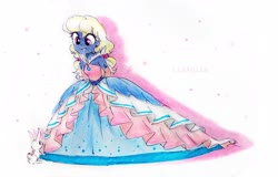 Size: 3619x2318 | Tagged: safe, artist:liaaqila, oc, oc:azure/sapphire, equestria girls, g4, clothes, crossdressing, dress, equestria girls-ified, femboy, gown, high res, male, princess costume, traditional art