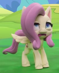 Size: 440x540 | Tagged: safe, screencap, fluttershy, pegasus, pony, g4.5, my little pony: stop motion short, rainy day puddle play, cropped, female, mare, open mouth, pre sneeze, solo, stop motion, youtube link