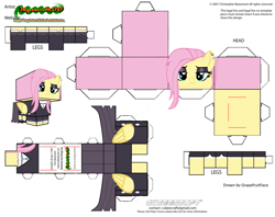 Size: 2979x2354 | Tagged: safe, artist:grapefruitface1, fluttershy, pony, g4, craft, cubeecraft, female, fluttergoth, high res, papercraft, printable, solo