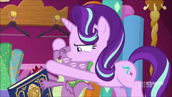 Size: 704x396 | Tagged: safe, edit, edited screencap, hundreds of users filter this tag, screencap, spike, starlight glimmer, dragon, pony, unicorn, a-dressing memories, g4, my little pony: friendship is forever, 9now, cheek kiss, cuddling, female, hug, kiss mark, kissing, lipstick, male, ship:sparlight, shipping, straight, winged spike, wings