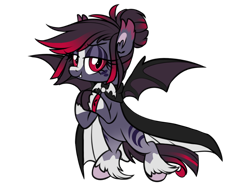 Size: 1300x1000 | Tagged: safe, artist:lupulrafinat, oc, oc only, bat pony, pony, adoptable, bat wings, blaze (coat marking), cape, clothes, coat markings, ear fluff, facial markings, fangs, female, freckles, hoof fluff, lidded eyes, mare, markings, simple background, slit pupils, solo, spread wings, transparent background, unshorn fetlocks, wings, wristband