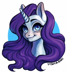 Size: 1961x2160 | Tagged: safe, artist:yashma, rarity, pony, unicorn, g4, abstract background, bust, cute, female, mare, portrait, raribetes, smiling, solo