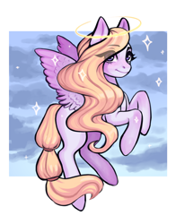 Size: 3000x3833 | Tagged: safe, artist:yashma, oc, oc only, pegasus, pony, flying, halo, high res, smiling, solo, sparkles