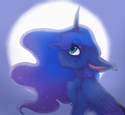 Size: 1300x1200 | Tagged: safe, artist:brendalobinha, princess luna, alicorn, pony, g4, bust, cheek fluff, chest fluff, collaboration, ear fluff, female, full moon, leg fluff, mare, moon, profile, solo