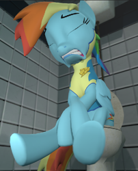 Size: 383x475 | Tagged: safe, artist:unknownface24, rainbow dash, pegasus, pony, g4, 3d, but why, female, implied pooping, mare, potty time, sitting on toilet, solo, source filmmaker, struggling, toilet, trainee