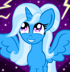 Size: 1450x1500 | Tagged: safe, artist:php185, trixie, alicorn, pony, g4, alicornified, female, lightning, magic, mare, mirror universe, race swap, smiling, solo, sparkles, spread wings, trixiecorn, wings