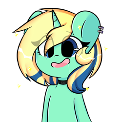 Size: 2000x2000 | Tagged: safe, artist:thieftea, oc, oc only, oc:aqua, pony, unicorn, collar, drool, drool string, ear piercing, high res, open mouth, piercing, simple background, smiling, solo, white background