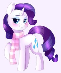 Size: 1410x1700 | Tagged: safe, artist:adostume, rarity, pony, unicorn, g4, blushing, clothes, cute, female, looking at you, mare, raribetes, redraw, scarf, simple background, solo, white background