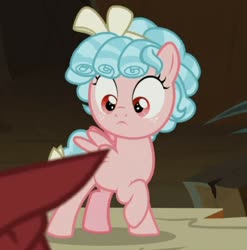 Size: 691x700 | Tagged: safe, screencap, cozy glow, lord tirek, centaur, pegasus, pony, frenemies (episode), g4, better way to be bad, cozybetes, cropped, cute, female, filly, freckles, male, male pov, offscreen character, pointing, pov, raised hoof, solo focus