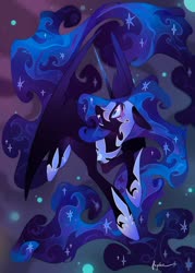 Size: 774x1080 | Tagged: safe, artist:angrygem, nightmare moon, alicorn, pony, g4, armor, ethereal mane, fangs, female, floppy ears, mare, open mouth, profile, solo, starry mane