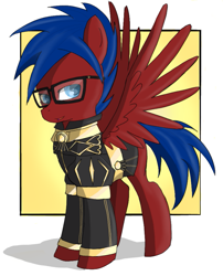 Size: 759x939 | Tagged: safe, artist:rainbowfoxxy, oc, oc only, pegasus, pony, clothes, colt, glasses, male, pegasus oc, solo, stallion, uniform, wings