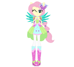 Size: 645x587 | Tagged: safe, artist:cathylility, artist:selenaede, fluttershy, equestria girls, g4, my little pony equestria girls: legend of everfree, base used, boots, clothes, crystal guardian, crystal wings, female, high heel boots, ponied up, shoes, simple background, solo, transparent background, wings