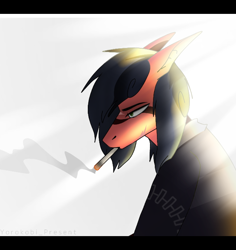 Size: 680x720 | Tagged: safe, artist:chao-xing, oc, oc only, oc:pete(mr.smokey), bat pony, earth pony, vampire, anthro, depressed, male, smoke, smoking, solo, stallion, tired, tired eyes, upset