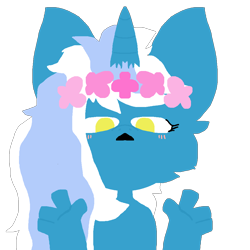 Size: 1000x1000 | Tagged: safe, artist:offbrandwasteland, oc, oc:fleurbelle, alicorn, pony, alicorn oc, female, flower, flower in hair, hand, horn, mare, simple background, transparent background, wings, yellow eyes