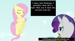 Size: 966x524 | Tagged: safe, edit, edited screencap, screencap, fluttershy, rarity, g4, putting your hoof down, crossed hooves, drama, eyes closed, mlpconfessions, op is a duck