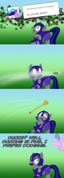 Size: 1148x3206 | Tagged: safe, artist:ladyanidraws, diamond tiara, oc, oc:pun, earth pony, pony, ask pun, g4, agent 707, armor, ask, comic, female, knife, mare, night guard armor, scepter, twilight scepter