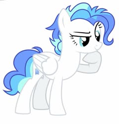 Size: 985x1024 | Tagged: safe, oc, oc only, oc:raindrop, oc:the cyberneticist, pegasus, pony, fallout equestria: kingpin, blue eyes, blue mane, commissioner:genki, female, justice mare, mare, pegasus oc, solo, thinking, wings, young mare