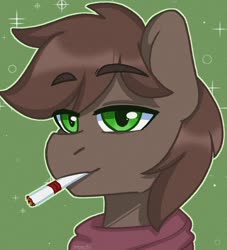 Size: 1000x1100 | Tagged: safe, artist:cottonsweets, oc, oc only, oc:brewer, oc:noble brew, earth pony, pony, bust, cigarette, clothes, earth pony oc, male, scarf, solo