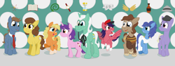 Size: 3200x1200 | Tagged: safe, artist:sixes&sevens, pony, barbara wright, clothes, cutie mark, doctor who, dodo chaplet, first doctor, hat, ian chesterton, katarina, monocle, necktie, oliver harper, ponified, steven taylor, susan foreman, the doctor, toga, vicki pallister