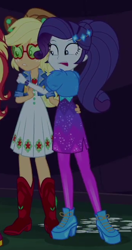 Size: 342x650 | Tagged: safe, screencap, applejack, rarity, sunset shimmer, equestria girls, equestria girls specials, g4, my little pony equestria girls: better together, my little pony equestria girls: sunset's backstage pass, cropped, female, geode of shielding, magical geodes, music festival outfit