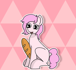 Size: 1000x911 | Tagged: safe, artist:bizarresong, oc, oc only, oc:kayla, earth pony, pony, baguette, bread, female, food, looking at you, mare, sitting, smiling, solo