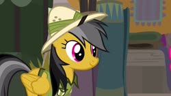Size: 1280x720 | Tagged: safe, screencap, daring do, pegasus, pony, daring done?, g4, clothes, cute, daring dorable, female, folded wings, hat, pith helmet, shirt, solo, wings