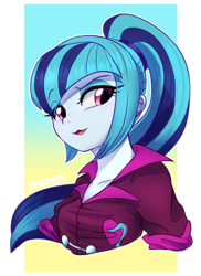 Size: 3000x4130 | Tagged: safe, artist:maren, sonata dusk, human, equestria girls, g4, :3, adorasexy, breasts, bust, busty sonata dusk, cute, cute little fangs, fangs, female, gradient background, looking at you, open mouth, sexy, simple background, solo