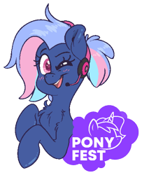 Size: 1537x1897 | Tagged: safe, artist:fluffyxai, oc, oc only, oc:bit rate, pony, chibi, cute, happy, looking at you, mascot, one eye closed, pixel art, ponyfest online, simple background, smiling, solo, text, transparent background, wink, winking at you