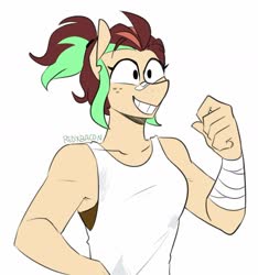 Size: 1205x1285 | Tagged: oc name needed, safe, artist:redxbacon, oc, oc only, anthro, bandage, clothes, female, simple background, solo, tank top, white background