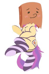 Size: 1200x1800 | Tagged: safe, artist:rhythmpixel, oc, oc only, oc:paper bag, pony, chest fluff, clothes, female, mare, simple background, socks, solo, striped socks, transparent background