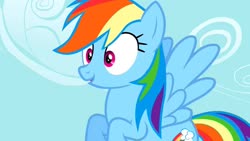 Size: 1280x720 | Tagged: safe, screencap, rainbow dash, pegasus, pony, daring don't, g4, cloud, female, flying, sky, solo