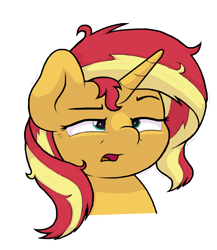 Size: 2044x2356 | Tagged: safe, artist:ljdamz1119, sunset shimmer, pony, unicorn, g4, bust, confused, female, high res, mare, messy mane, open mouth, portrait, simple background, solo, transparent background