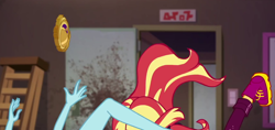 Size: 1700x800 | Tagged: safe, screencap, kiwi lollipop, sunset shimmer, equestria girls, equestria girls specials, g4, my little pony equestria girls: better together, my little pony equestria girls: sunset's backstage pass, cropped, female, out of context, time twirler