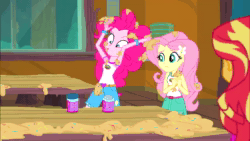 Size: 854x480 | Tagged: safe, ai assisted, ai content, edit, edited screencap, fifteen.ai, screencap, sound edit, fluttershy, pinkie pie, sunset shimmer, equestria girls, g4, my little pony equestria girls: legend of everfree, aivo, animated, avo, female, male, meme, patrick star, push it somewhere else patrick, sandy spongebob and the worm, sound, spongebob squarepants, the pony machine learning project, webm