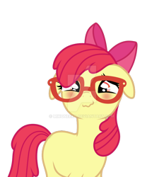 Size: 800x862 | Tagged: safe, artist:mikoneerd, apple bloom, earth pony, pony, g4, adorabloom, base used, cute, deviantart watermark, female, floppy ears, glasses, obtrusive watermark, older, simple background, solo, transparent background, watermark
