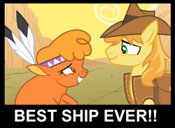 Size: 864x632 | Tagged: safe, edit, edited screencap, screencap, braeburn, little strongheart, bison, buffalo, earth pony, pony, g4, over a barrel, best ship, best ship ever, cropped, female, interspecies, male, ship:braeheart, shipping, stallion, straight