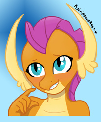 Size: 1200x1450 | Tagged: safe, artist:kairipancakes, smolder, dragon, g4, blushing, bust, female, shy, solo