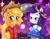 Size: 1295x1000 | Tagged: safe, artist:meqiopeach, applejack, rarity, human, equestria girls, equestria girls specials, g4, my little pony equestria girls: better together, my little pony equestria girls: rollercoaster of friendship, apple, blushing, complex background, diamonds, female, full background, heart eyes, lesbian, light, love, mare in the moon, moon, ponied up, purple, shiny, ship:rarijack, shipping, shy, sparkles, stars, super ponied up, text, wingding eyes