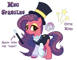 Size: 2510x1949 | Tagged: safe, artist:emperor-anri, oc, oc only, oc:meg spangles, earth pony, pony, clothes, coat, eyeshadow, female, hat, magic wand, magician, magician outfit, makeup, mare, multicolored hair, raised hoof, shirt, simple background, solo, top hat, transparent background