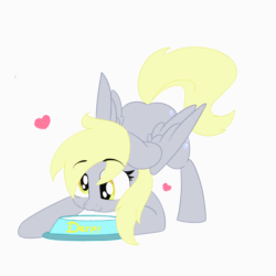 Size: 3000x3000 | Tagged: safe, artist:saralien, derpy hooves, pegasus, pony, g4, animated, behaving like a cat, cute, derpabetes, eye shimmer, face down ass up, female, floating heart, floppy ears, gif, gift art, heart, high res, lapping, licking, mare, milk, pet bowl, solo, tongue out